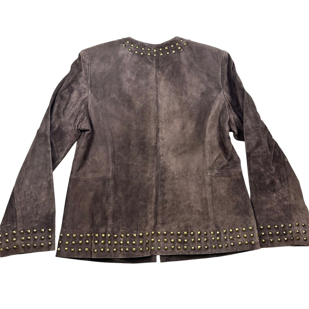 Brown Genuine Suede Studded Jacket Petite Small Statement Jacket‎ - Picture 2 of 16